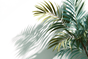 Overlay effects of realistic palm leaf shadows shadows isolated on transparent background, tropical leaves shadows