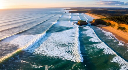 Ocean Waves Crashing on Shoreline Aerial View