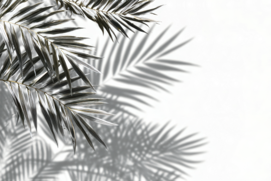 palm tree leaves shadow isolated on transparent background, Summer sunlight and shadow overlay effect, shadow for photo interior backdrop mockup, realistic shadow overlay effects