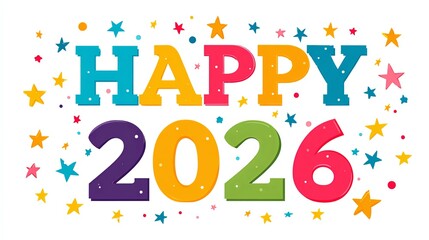 Fototapeta premium Colorful Happy 2026 Celebration Design with Stars