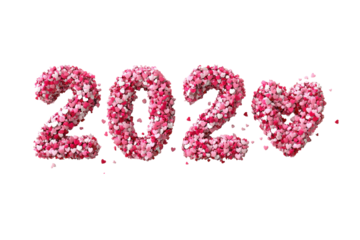 pink 2026 made of tiny hearts. Happy New Year concept on white background