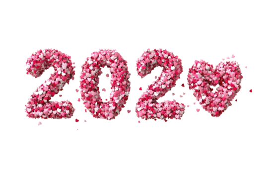 pink 2026 made of tiny hearts. Happy New Year concept on white background