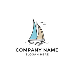 Minimalist sailboat logo design, ocean waves, birds, company branding.