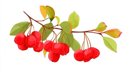 Vibrant Red Berries on Branch Illustration
