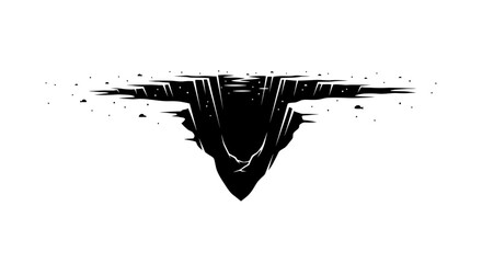dramatic black island silhouette, crumbling cliff, abstract nature, apocalyptic landscape, island destruction