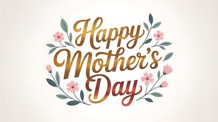 Naklejka premium Elegant Happy Mothers Day Card with Floral Wreath and Golden Lettering for Greeting and Celebrating Motherhood with Love and Appreciation Design