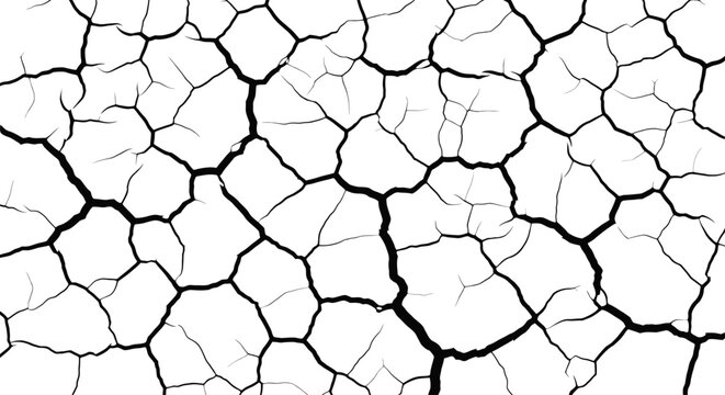 dry cracked earth texture, monochrome, arid climate, desert, drought, cracked surface, polygonal pattern, black and white, monochrome texture, seamless pattern