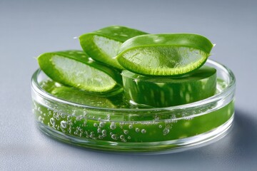 Aloe vera slices in petri dish