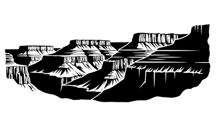 grand canyon national park, arizona black and white illustration, cliffside, nature, landscape