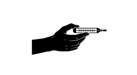 hand holding thermometer, medical, healthcare, health, fever, temperature, illness, checkup, clinic, doctor, silhouette, monochrome, simple, graphic design element
