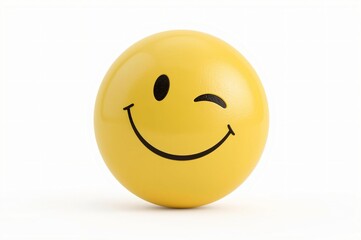 Winking smiley ball, white background, playful, design element