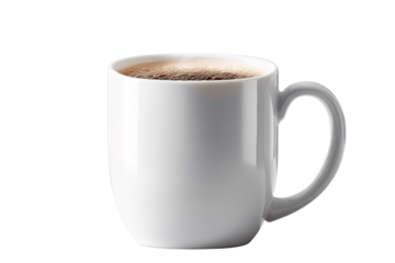 A Steaming Cup of Coffee: A close-up shot of a pristine white ceramic mug overflowing with freshly brewed coffee, the rich aroma fills the air. A symbol of comfort.