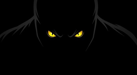 Dark Cat with Intense Yellow Eyes in Shadowy Silhouette