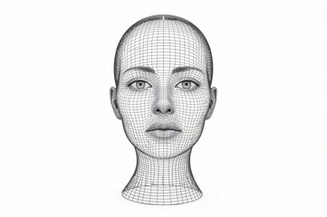 Wireframe female head, digital art, white background, AI concept