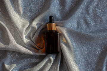 Dropper glass Bottle Mock-Up. Body treatment and spa. Natural beauty products. Eco cream, serum, skin care blank bottle. Anti-cellulite massage oil. Oily cosmetic pipette.