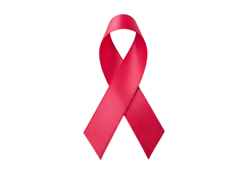 A vibrant, deep crimson ribbon is displayed against a stark black backdrop, symbolizing support and awareness.