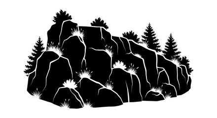 majestic mountain silhouette black and white rock cliff with pine trees