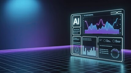AI Interface Display:  A cutting-edge digital interface showcases intricate data visualizations, highlighting the power and potential of Artificial Intelligence in a sleek, modern design.