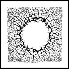 Obraz premium Black and white cracked texture pattern forming a circular opening in the center of the image art