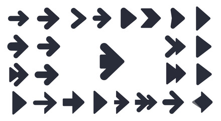 Set of various arrow icons pointing to the right direction for web design and user interface.