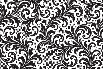 pattern Elegant Black and White Floral Ornament