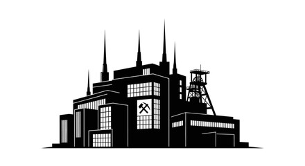 Obraz premium mining industry complex silhouette coal mine headframe and processing plant