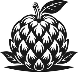 Cherimoya Fruit Vector Logo in Minimalist Black and White, Ideal for Modern Branding and Visual Identity
