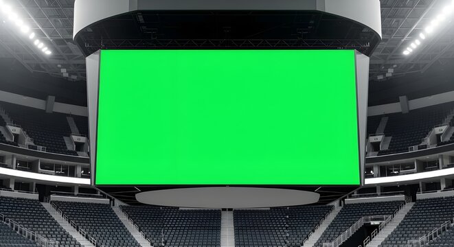 empty sports arena with green screen scoreboard