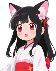 Adorable anime girl with cat ears and kimono, cute, playful, and charming character for your designs