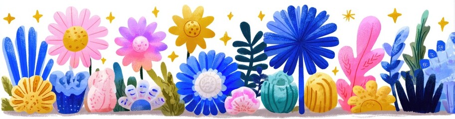 Colorful floral and plant border design