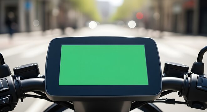 electric scooter dashboard green screen urban street - Powered by Adobe