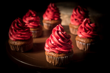 Homemade red cake for Halloween. Festive food concept. Background.