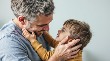 single dad son talking concept. Tender moment between father and son sharing a joyful connection.