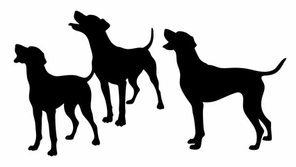 Three black dog silhouettes with heads raised as if howling or barking against a white background scene | editable eps vectors