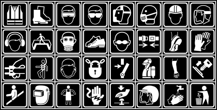 set collections mandatory safety signs. work safety sign .PPE required symbol template design vector illustration