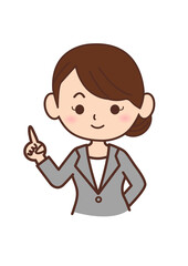 指差しポーズをするビジネスパーソン　イラスト　スーツの女性