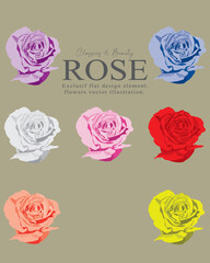 set flat vector illustration of blooming rose petal design element.
