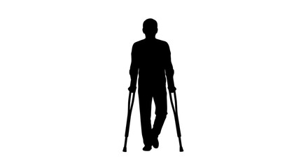 silhouette of a man walking with crutches, disability, handicap, support, assistance