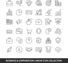 Fototapeta premium Modern business linear icons showcase finance growth strategy success teamwork collaboration and innovation