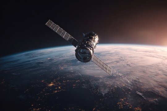 Satellite in low Earth orbit capturing data and monitoring environmental changes over the planet's surface