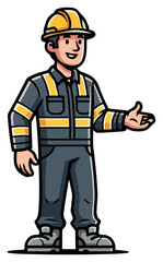 Construction worker in uniform offering assistance, ready for work.