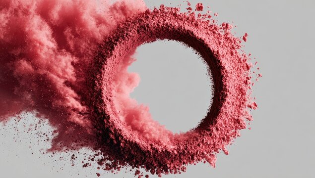 Pink powder explodes around a circular void