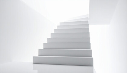 Fototapeta premium Minimalist white staircase ascending into bright light stairs