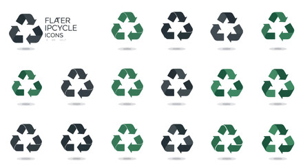 Collection of recycling and upcycling icons in green and gray colors.