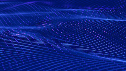 Beautiful curved wave on a dark background. Digital technology background. Concept of network. 3D