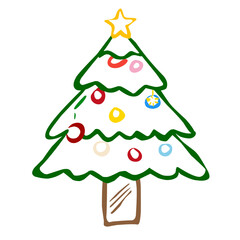 Simple Handdrawn Christmas Tree with Ornaments and Star Decoration Illustration