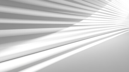Obraz premium 70.A monochrome-inspired image of a smooth white wall, where sunlight filters through blinds to cast parallel linear shadows. The abstract design formed by the shadows creates a dynamic,
