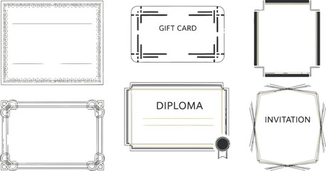 Create a kinds of deferent Line simple frames. Minimalist certificate template in classic elegance style, simple ornament on borders, gift card and diploma, invitation modern design. vector art.