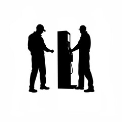 Silhouette of a worker operating a cnc machine with a control button