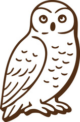 Perched owl line drawing with detailed feathers